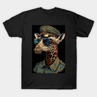 Giraffe wearing sunglasses and army uniform T-Shirt